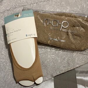 Apt. 9 Three Pair Nude  No Show Peep Toe Socks Plus 1 Pair Fuzzy Slipper Socks